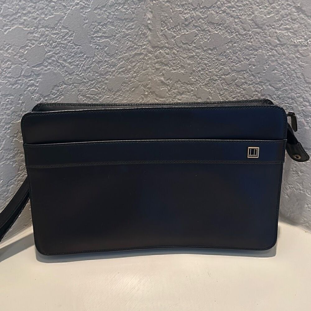 Dunhill Zip Top Leather Clutch Black Unisex Professional Minimalist Contemporary
